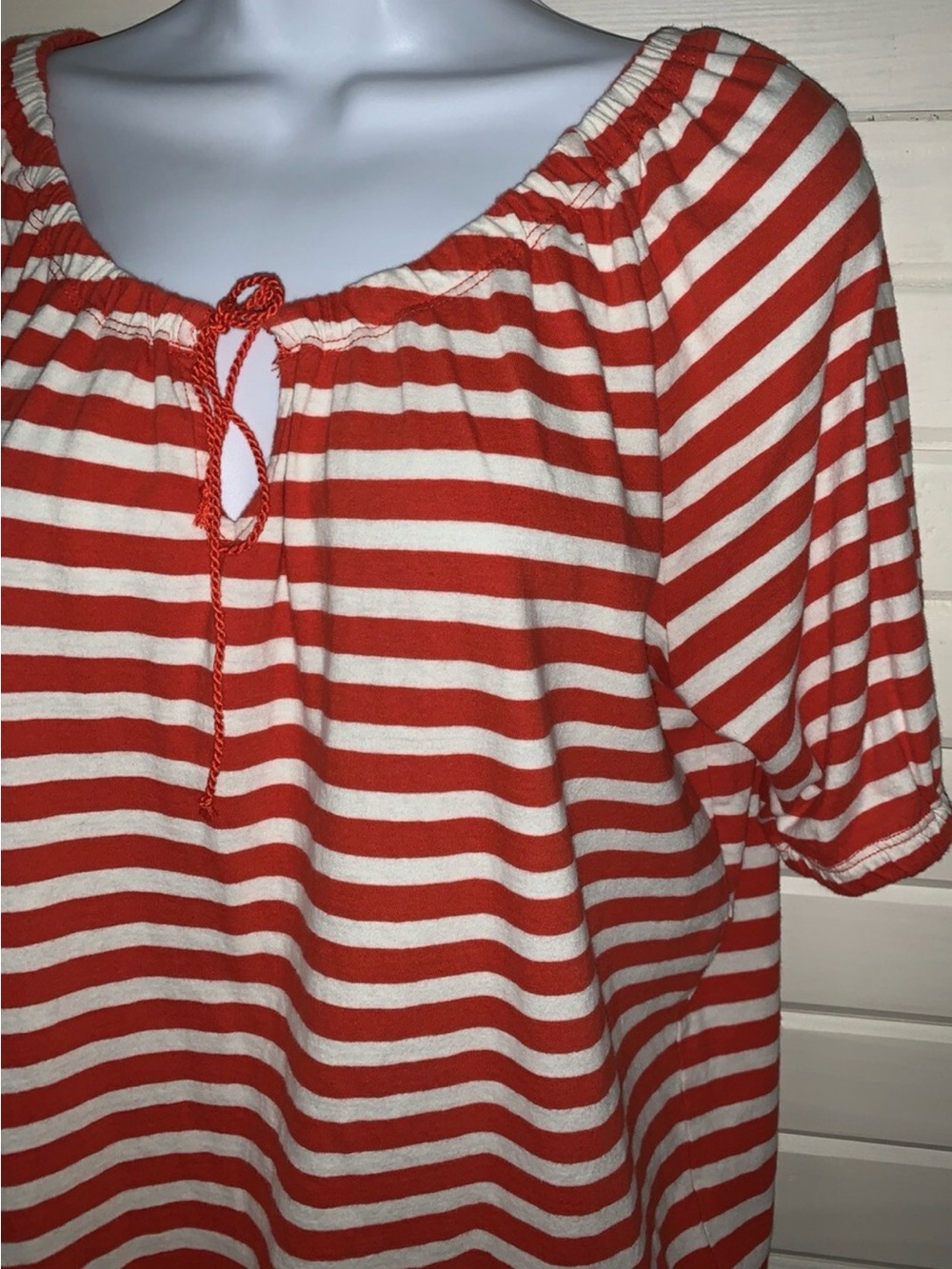 JCrew XS Orange Red and White Striped Top
